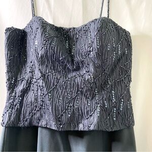 Montage Collection Charcoal Gray Bead and  Lace Gown Set